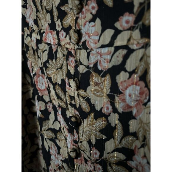 Nasty Gal Floral V Neck Mini Dress Plunge Fitted Long Sleeve Size 8 US Gold - Picture 10 of 13